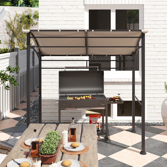 Khaki BBQ Grill Gazebo Tent 2.2 x 1.5 m with Metal Frame and Hooks for Outdoor Shade by Outsunny