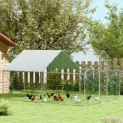 Walk in Chicken Run with Cover Feeding Door Hanging Feeder and Perch for 12-18 Poultry by PawHut