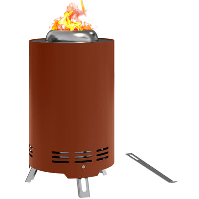 Red Smokeless Fire Pit 16 x 16 cm Stainless Steel Portable Wood Burning with Poker by Outsunny