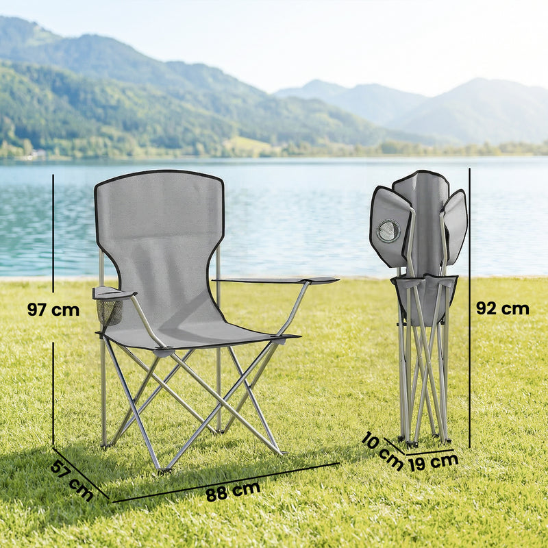 Folding Camping Chairs Set of 2 for Stable Outdoor Seating with Carry Bags Grey