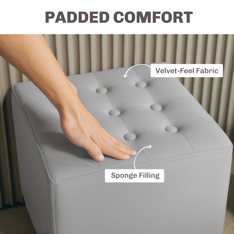 Light Grey Velvet Feel Square Ottoman Footstool with Padded Seat by HOMCOM