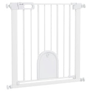 Pressure Fit Pet Safety Gate with Cat Flap and Double Lock For Stairs and Doorways White