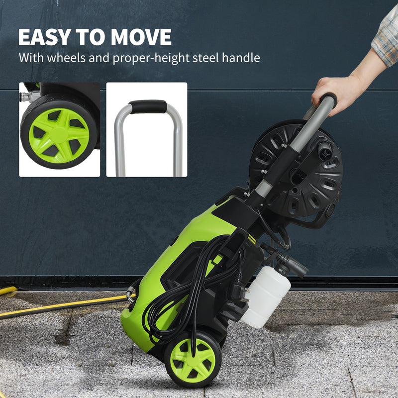 1800W High Pressure Washer 150 Bar with Adjustable Spray Nozzle and Hose Reel by Outsunny AOSOM