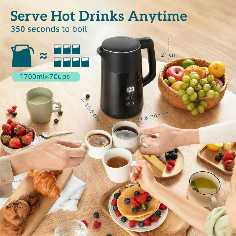 Electric Kettle with Fast Boil and Adjustable Temperature for Busy Family Mornings Black Homcom