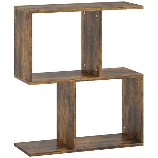 Slim S Shaped Side Table with 3 Storage Shelves Ideal for Small Spaces Rustic Brown