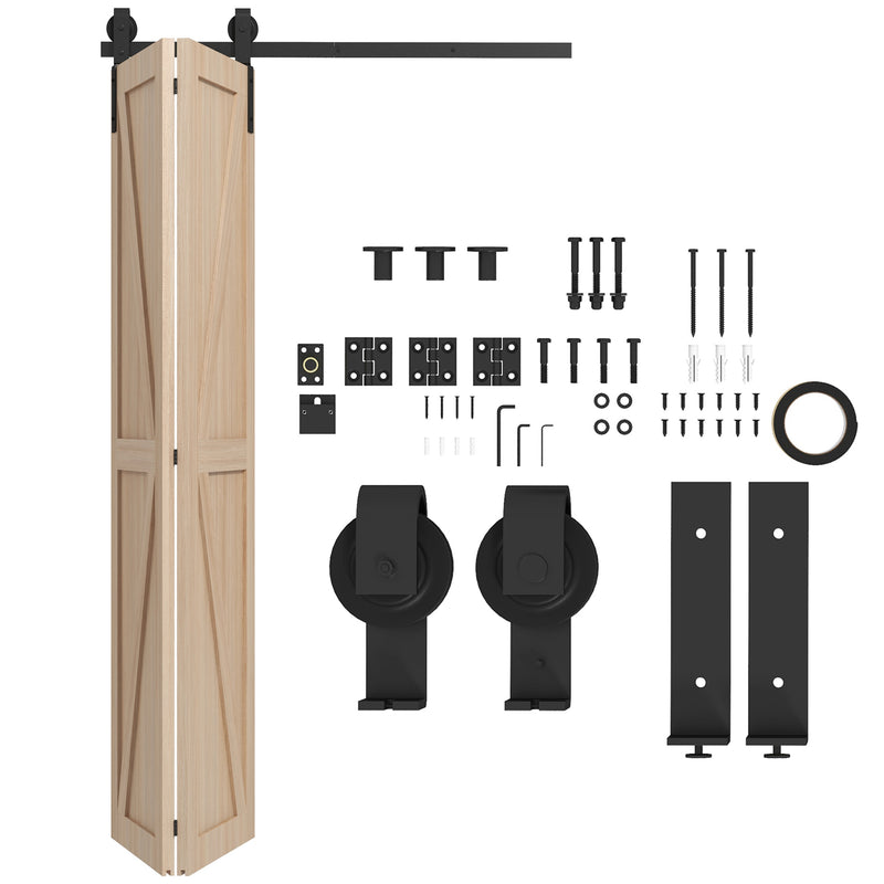 Sliding Door Track Kit for Folding Doors Space Saving and Quiet Operation Black AOSOM