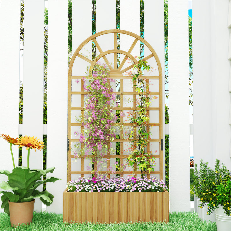 Wooden Raised Garden Planter With Trellis Ideal For Climbing Plants And Herbs Natural Outsunny