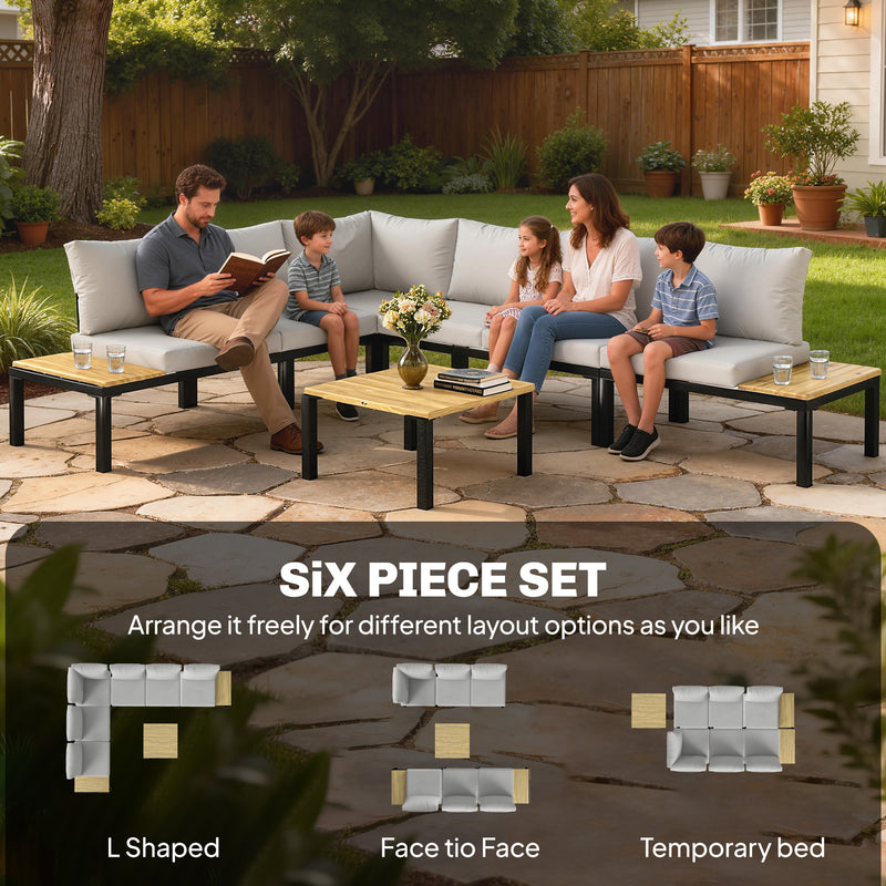 Modular Garden Sofa Set with Cushions and Side Tables for Flexible Outdoor Seating Black Light Grey Outsunny