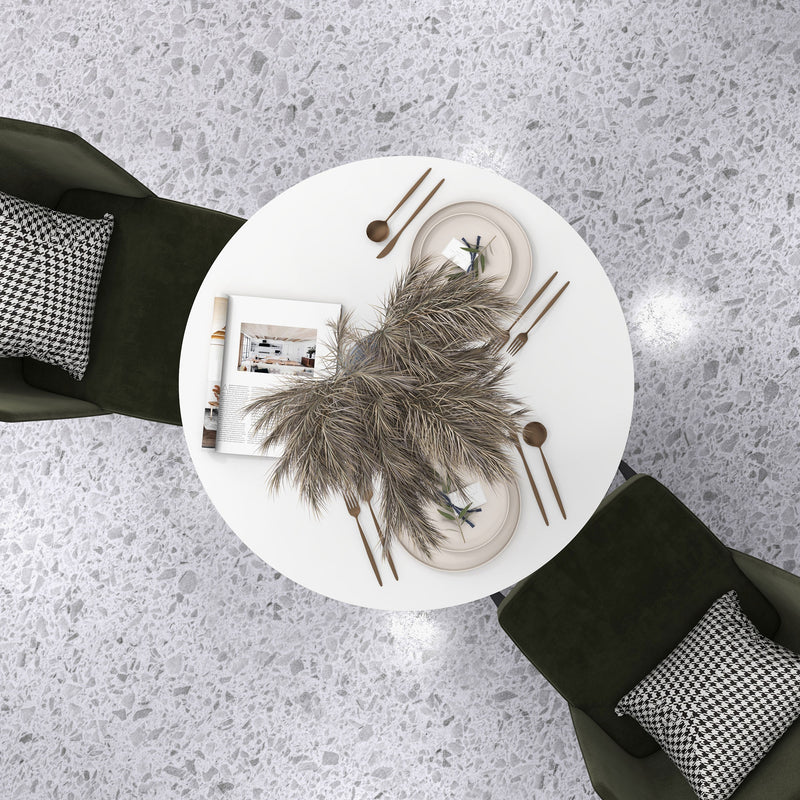 Modern Round Dining Table with Steel Base Space Saving Design for Small Spaces Grey