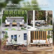 Four Piece Garden Corner Sofa Set with Loveseats and Coffee Tables Teak by Outsunny