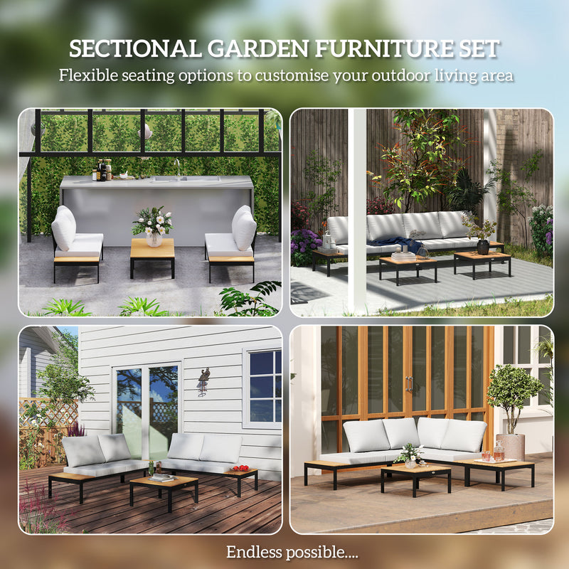 Four Piece Garden Corner Sofa Set with Loveseats and Coffee Tables Teak by Outsunny