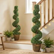 Artificial Spiral Boxwood Trees Set of 2 for Easy Year Round Greenery Indoors or Outdoors Green AOSOM