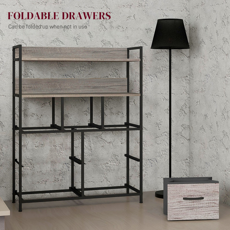 Tall Chest of 7 Fabric Drawers with Wood Effect Finish for Bedroom Storage Grey