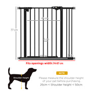 Adjustable Metal Dog Gate 74 to 87cm Wide for Doorways and Stairs Safety Barrier Black