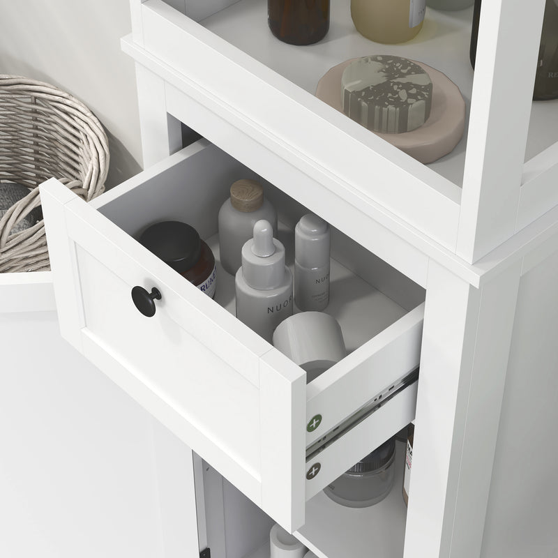 Tall Slim Bathroom Storage Cabinet with Shelves Drawer and Soft Close Door in White by HOMCOM