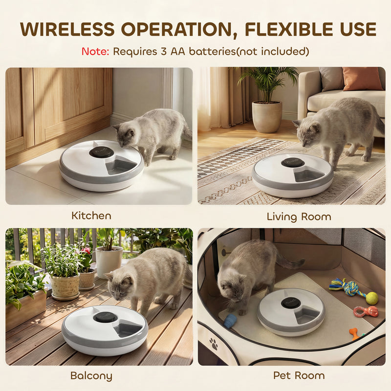 Automatic Cat Feeder With 6 Meal Scheduler and Ice Pack for Fresh Food White Grey AOSOM