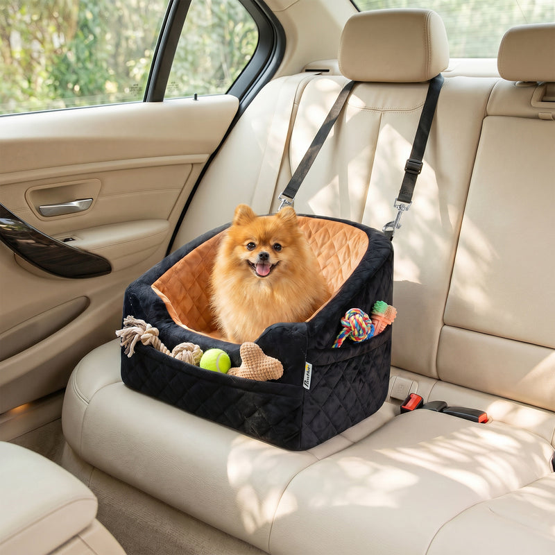Pet Car Seat for Small Dogs and Cats Keeps Pets Secure and Car Seats Clean Brown Black