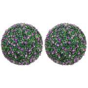 Set of Two Artificial Boxwood Ball Plants for Indoor or Outdoor Display Purple AOSOM