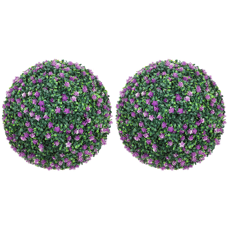 Set of Two Artificial Boxwood Ball Plants for Indoor or Outdoor Display Purple AOSOM