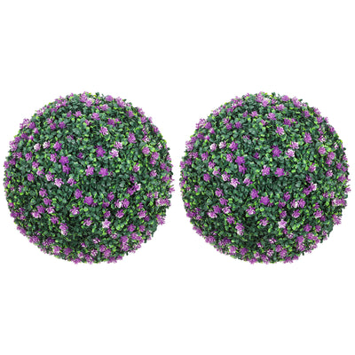 Set of Two Artificial Boxwood Ball Plants for Indoor or Outdoor Display Purple AOSOM