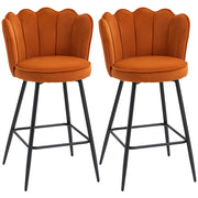Set of 2 Orange Velvet Touch Bar Stools with Swivel and Footrest for Kitchen Island 