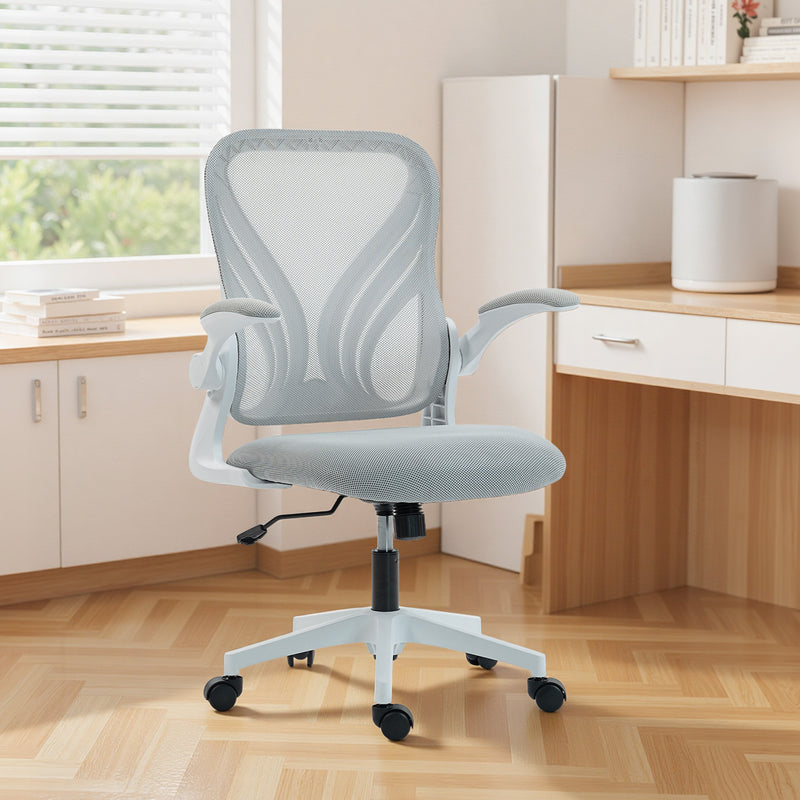 Ergonomic Mesh Office Chair with Foldable Backrest for Home or Office Use Light Grey AOSOM
