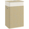 Bamboo Laundry Basket with Lid and Liner 72L Hamper with Handles for Bathroom or Bedroom