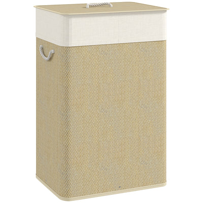 Bamboo Laundry Basket with Lid and Liner 72L Hamper with Handles for Bathroom or Bedroom
