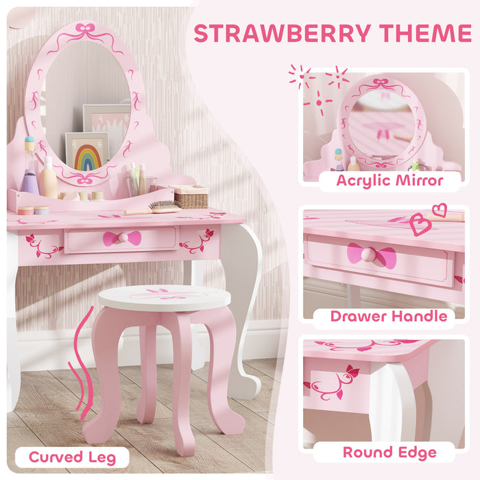 Pink Kids Dressing Table Set with Stool Mirror Drawer and Ballet Theme by AIYAPLAY