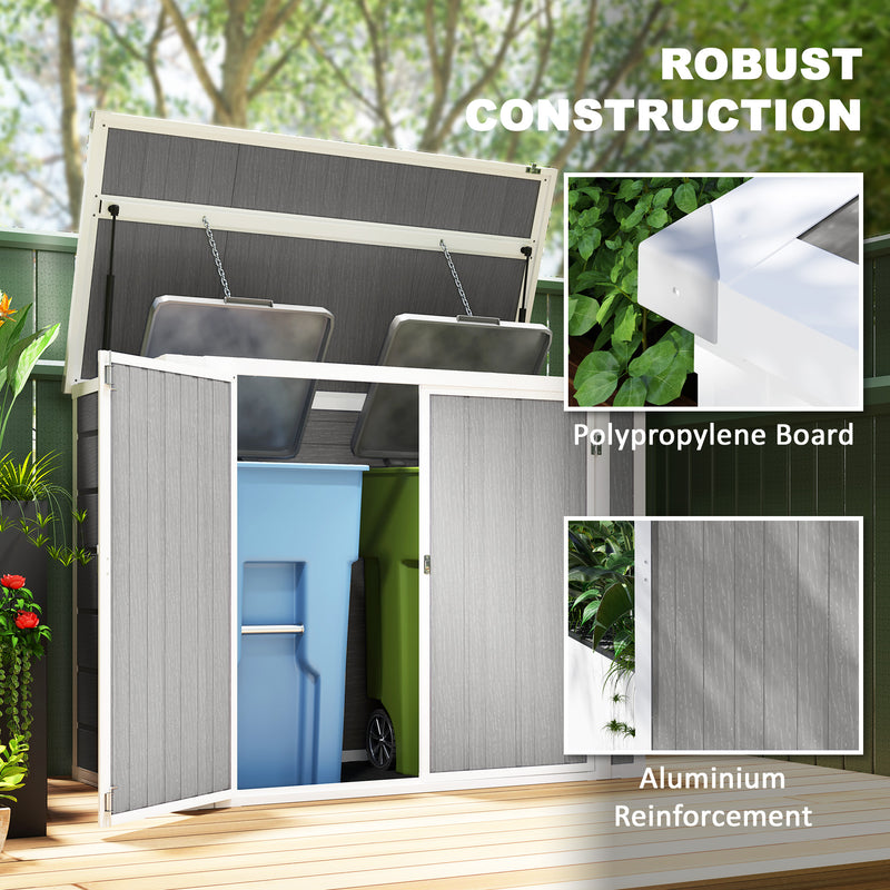Grey Garden Storage Shed for Two Wheelie Bins Lockable Double Doors with Openable Lid by Outsunny