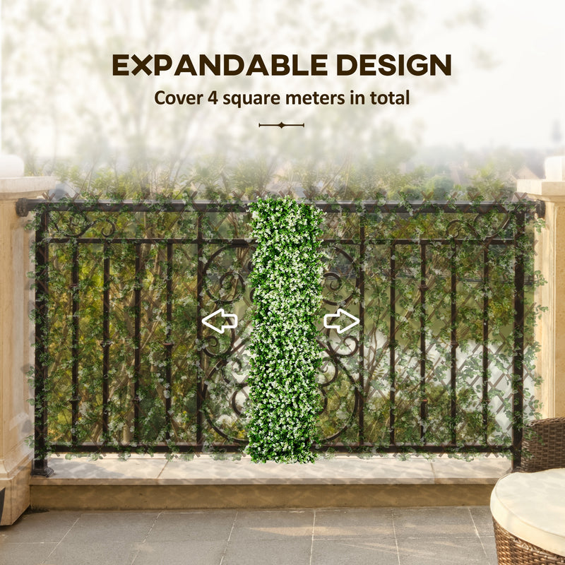 Expandable Garden Trellis Fence with Faux Eucalyptus Leaves for Patio or Balcony Privacy