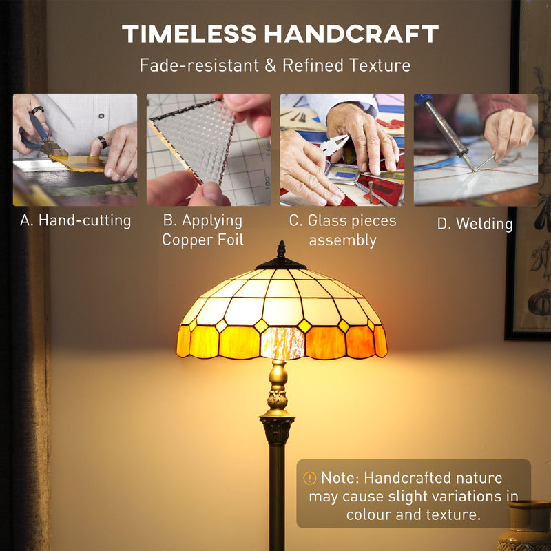 Floor Lamp with Tiffany Style Glass Shade and Foot Switch for Warm Living Room Light Bronze