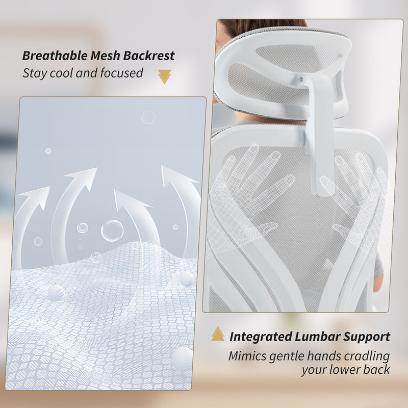 Ergonomic Office Chair With Adjustable Headrest And Foldable Backrest For Home Work Light Grey AOSOM