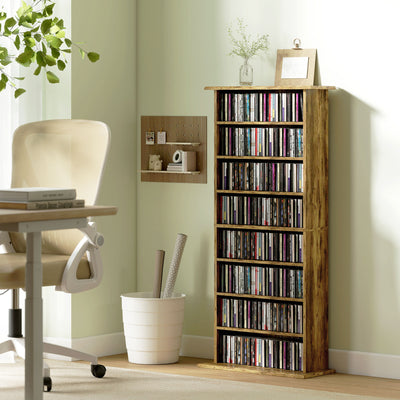 Tall CD Storage Tower Unit With 360 Degree Rotating Base For Home Organisation Rustic Brown Homcom