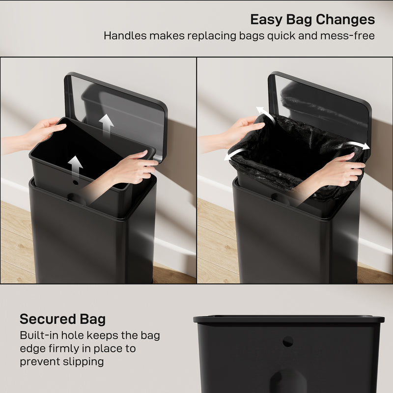 20L Pedal Kitchen Bin with Soft Close Lid and Removable Inner Bucket Matte Black AOSOM
