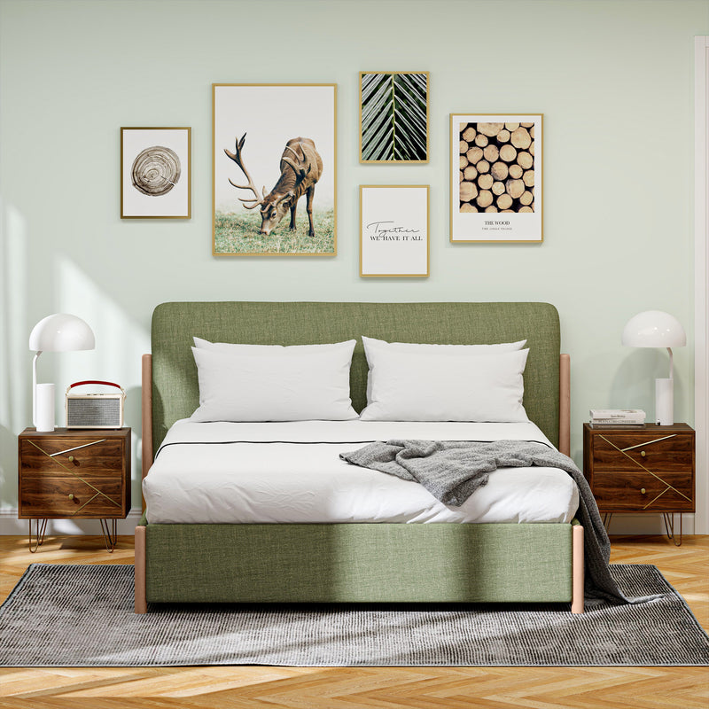 Set of 2 Brown Wooden Bedside Tables with Drawers and Gold Hairpin Legs by HOMCOM