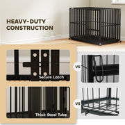 Heavy Duty Steel Dog Crate with Wheels and Removable Tray for Secure Home Use Black AOSOM
