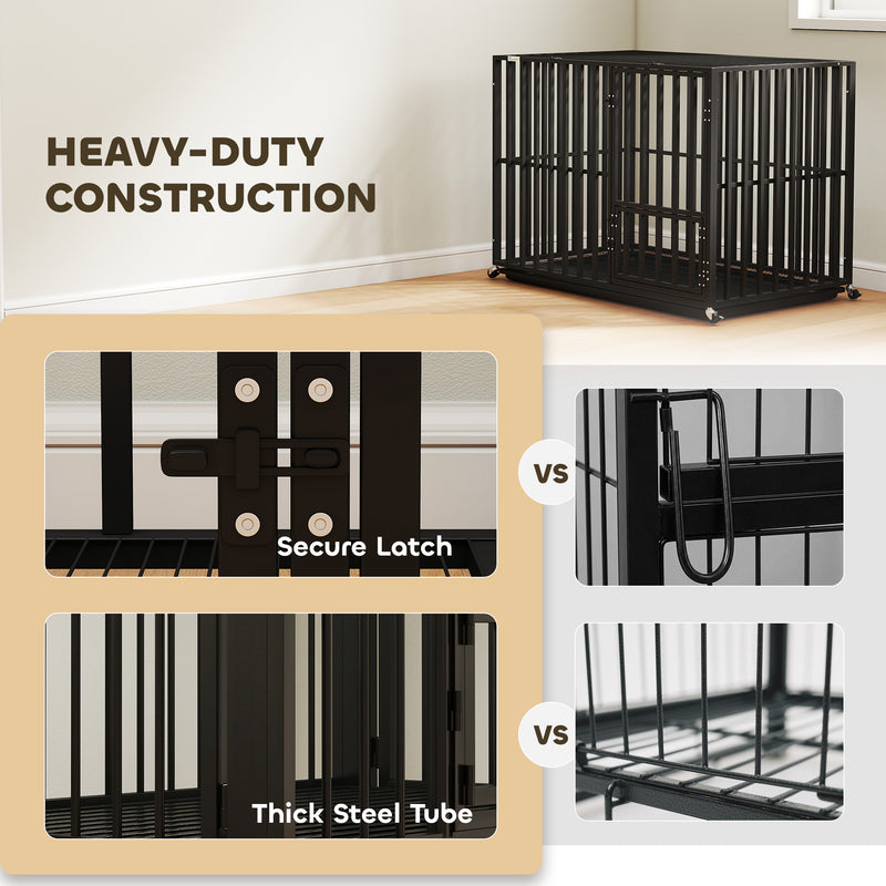 Heavy Duty Steel Dog Crate with Wheels and Removable Tray for Secure Home Use Black AOSOM