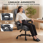 Reclining Office Chair with Adjustable Height and Footrest for Comfortable Home Working Grey Black Homcom