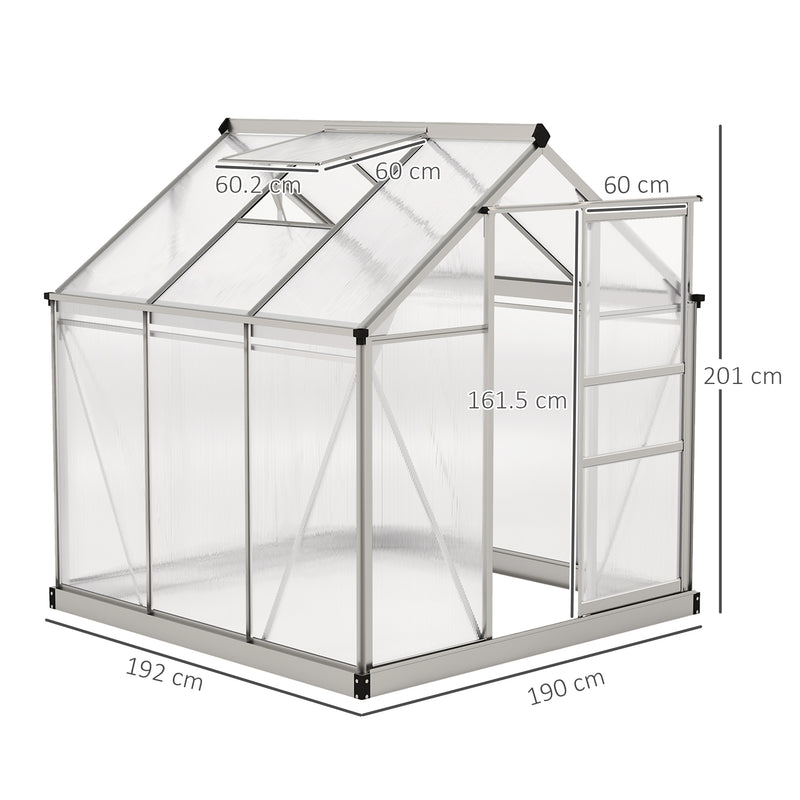 6x6ft Polycarbonate Greenhouse with Sliding Door for Garden Growers Clear AOSOM