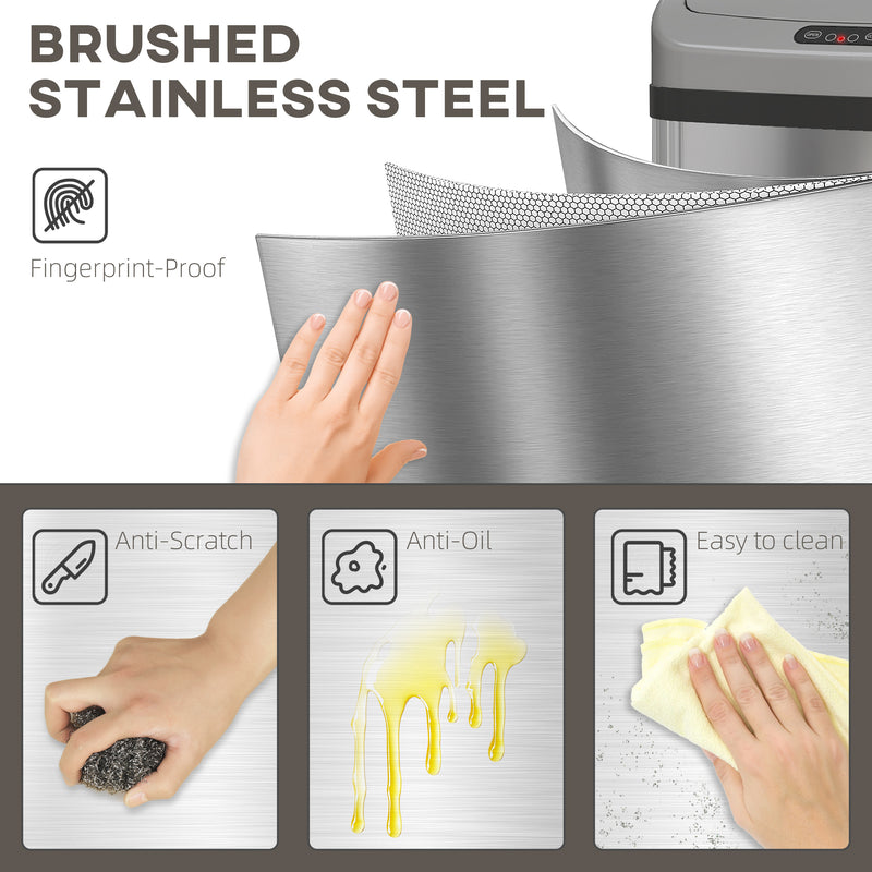 48L Motion Sensor Kitchen Bin with Hands Free Lid and Soft Close Feature Silver