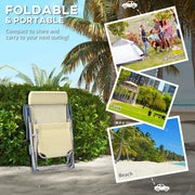 Set of 2 Beige Sun Lounger Chairs with 5 Position Adjustable Backs for Garden Relaxation