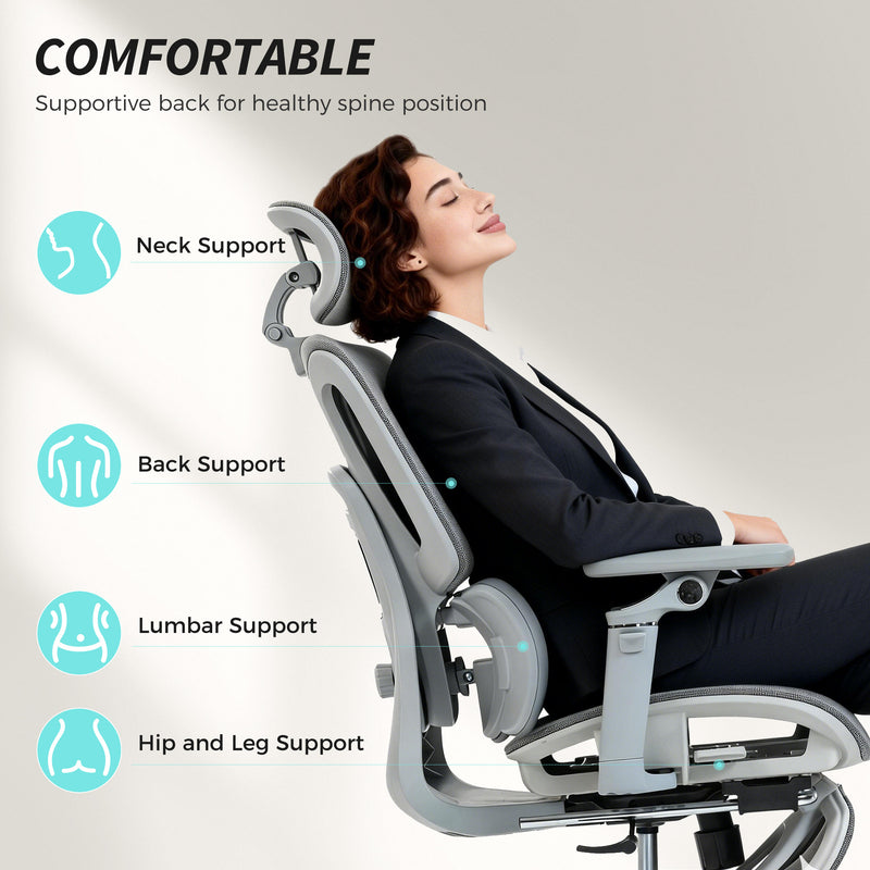 Ergonomic High Back Mesh Office Chair With Lumbar Support For Home Desk Use Grey AOSOM