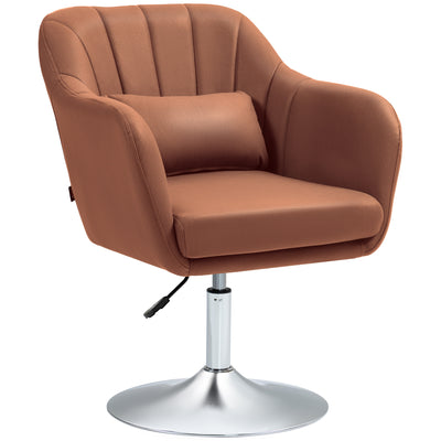 Swivel Microfibre Accent Chair with Adjustable Height and Lumbar Support for Home Office Brown