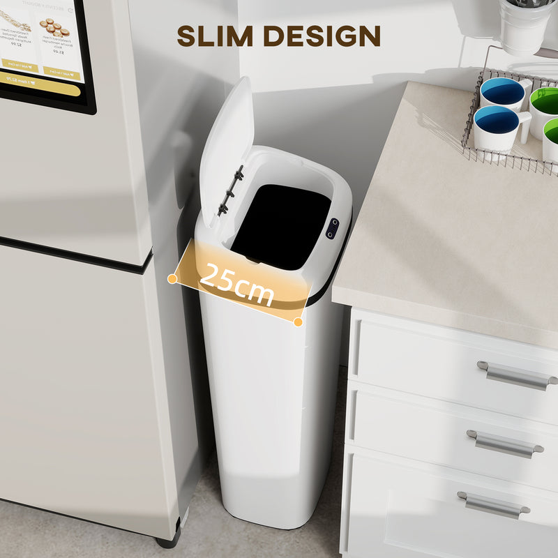 50L Touchless Kitchen Bin with Motion Sensor for Hygienic Waste Disposal White AOSOM