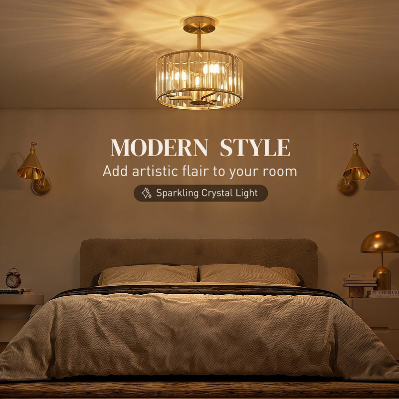 Crystal Ceiling Light for Brightening Bedrooms or Living Rooms Semi Flush