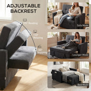 2 Seater Sofa Bed for Small Spaces with Adjustable Backrest and Storage Pockets Black AOSOM