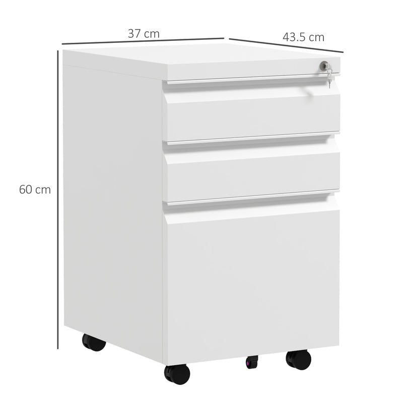 White 3 Drawer Lockable Steel Filing Cabinet with Pencil Tray for A4 and Legal Size by Vinsetto