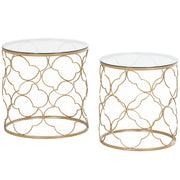 Set of 2 Stacking Side Tables with Tempered Glass Top for Living Room or Office, Gold