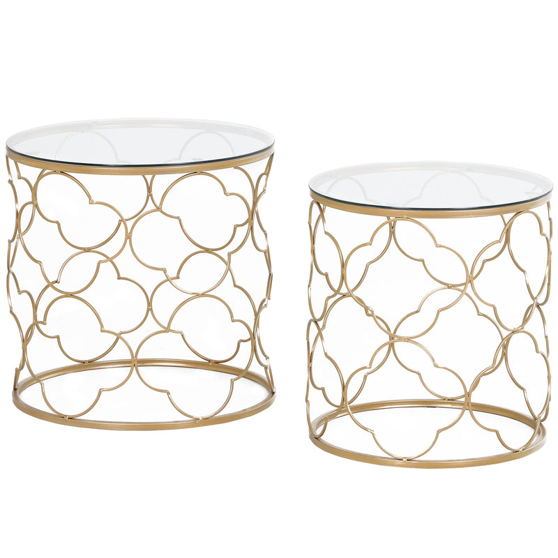 Set of 2 Stacking Side Tables with Tempered Glass Top for Living Room or Office, Gold